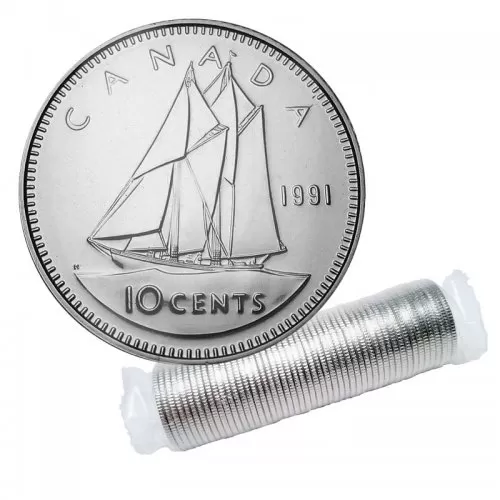 1991 Canadian 10-Cent Bluenose Schooner Dime Original Coin Roll