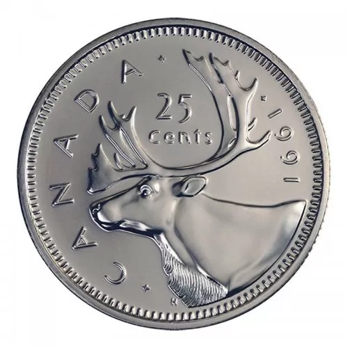 1991 Canadian 25-Cent Caribou Quarter Rare Date Coin (Brilliant Uncirculated)