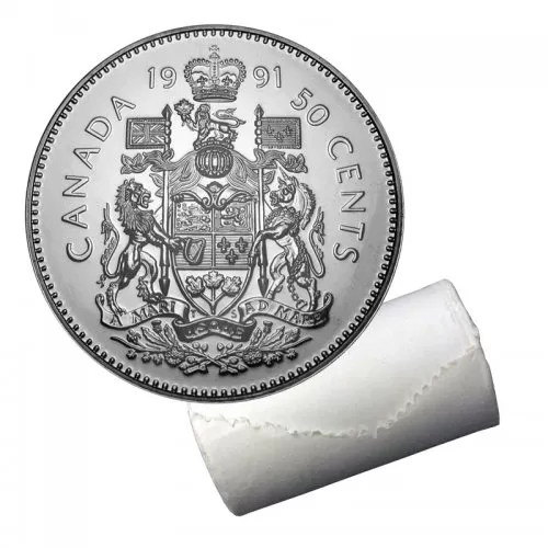 1991 Canadian 50-Cent Coat of Arms Half Dollar Original Coin Roll