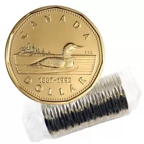 1992 (1867-) Canadian $1 Common Loon/Confederation 125th Anniv Dollar Original Coin Roll