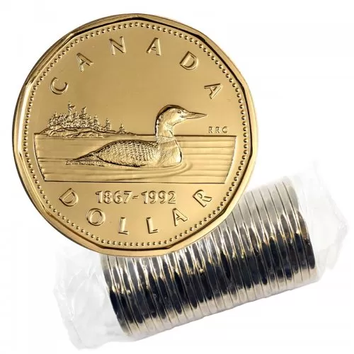 1992 (1867-) Canadian $1 Common Loon/Confederation 125th Anniv Dollar Original Coin Roll