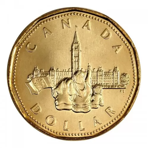 1992 (1867-) Canadian $1 Parliament/Confederation 125th Anniv Loonie Dollar Coin (Brilliant Uncirculated)-lightly toned