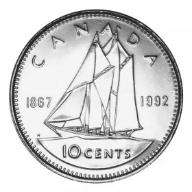 1992 (1867-) Canadian 10-Cent Bluenose Schooner/Confederation 125th Anniv Dime Coin (Brilliant Uncirculated)