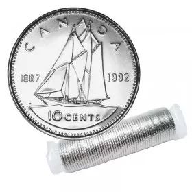 1992 (1867-) Canadian 10-Cent Bluenose Schooner/Confederation 125th Anniv Dime Original Coin Roll