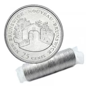 1992 (1867-) Canadian 25-Cent New Brunswick Confederation 125th Anniv/Provincial Quarter Coin Roll in coin tube-BU