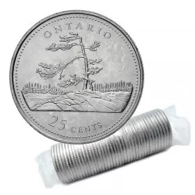 1992 (1867-) Canadian 25-Cent Ontario Confederation 125th Anniv/Provincial Quarter Original Coin Roll