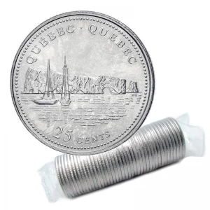 1992 (1867-) Canadian 25-Cent Quebec Confederation 125th Anniv/Provincial Quarter Original Coin Roll 1992 (1867-) Canadian 25-Cent Quebec Confederation 125th Anniv/Provincial Quarter Original Coin Roll