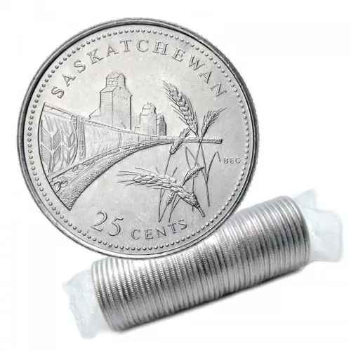 1992 (1867-) Canadian 25-Cent Saskatchewan Confederation 125th Anniv/Provincial Quarter Original Coin Roll