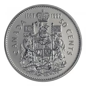 1992 (1867-) Canadian 50-Cent Coat of Arms/Confederation Half Dollar Coin (Brilliant Uncirculated)