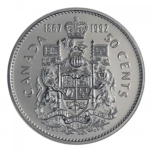 1992 (1867-) Canadian 50-Cent Coat of Arms/Confederation Half Dollar Coin (Brilliant Uncirculated)