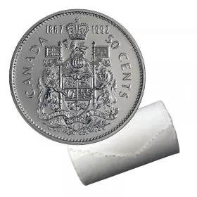1992 (1867-) Canadian 50-Cent Coat of Arms/Confederation Half Dollar Brilliant Uncirculated Coin Roll