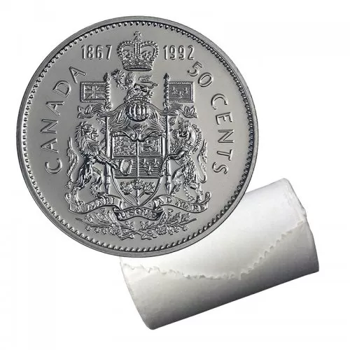 1992 (1867-) Canadian 50-Cent Coat of Arms/Confederation Half Dollar Brilliant Uncirculated Coin Roll