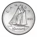 1993 Canadian 10-Cent Bluenose Schooner Dime Original Coin Roll