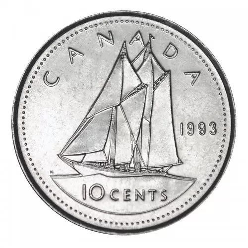 1993 Canadian 10-Cent Bluenose Schooner Dime Coin (Brilliant Uncirculated)