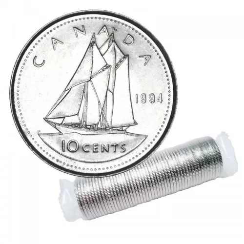 1994 Canadian 10-Cent Bluenose Schooner Dime Original Coin Roll