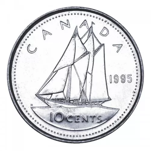 1995 Canadian 10-Cent Bluenose Schooner Dime Coin (Brilliant Uncirculated)
