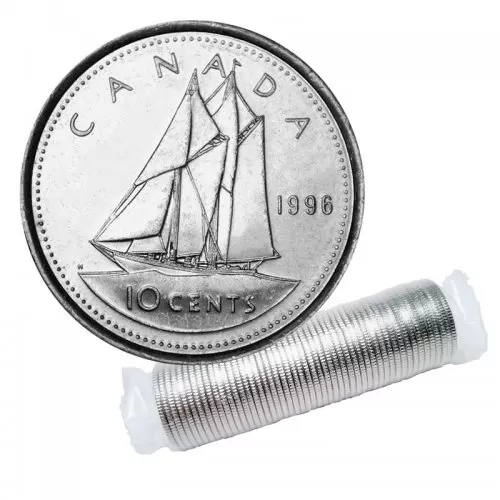 1996 Canadian 10-Cent Bluenose Schooner Dime Original Coin Roll