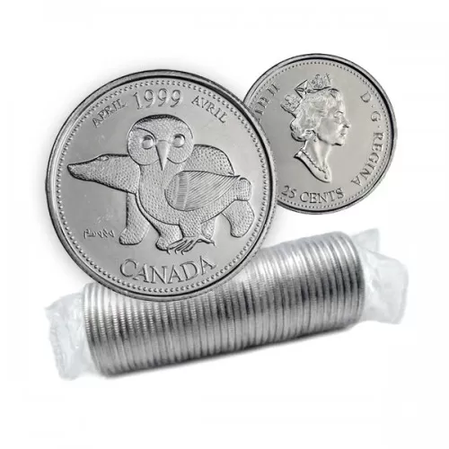 1999 Canadian 25-Cent April: Our Northern Heritage Millennium Quarter Original Coin Roll 