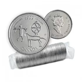 1999 Canadian 25-Cent February: Etched In Stone Millennium Quarter Original Coin Roll 