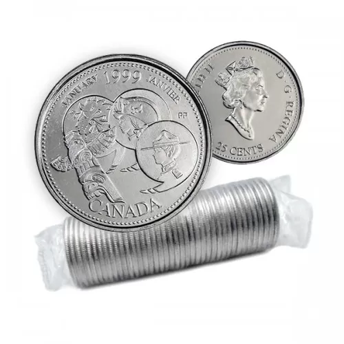 1999 Canadian 25-Cent January: A Country Unfolds Millennium Quarter Original Coin Roll 