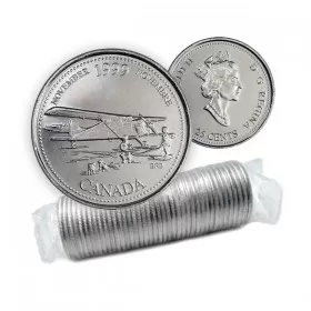 1999 Canadian 25-Cent November: The Airplane Opens The North Millennium Quarter Original Coin Roll 
