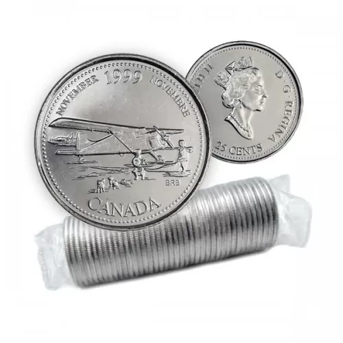 1999 Canadian 25-Cent November: The Airplane Opens The North Millennium Quarter Original Coin Roll 