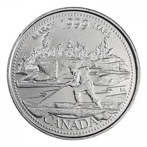 1999 Canadian 25-Cent March: The Log Drive Millennium Quarter Coin (Brilliant Uncirculated)