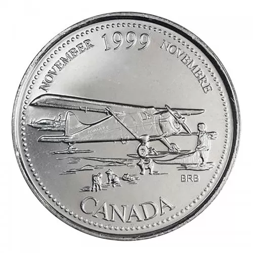 1999 Canadian 25-Cent November: The Airplane Opens the North Millennium Quarter Coin (Brilliant Uncirculated)