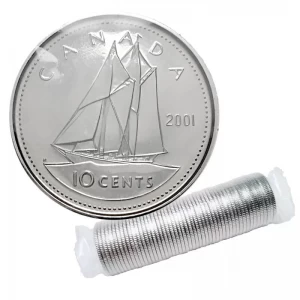 2001-P Canadian 10-Cent Bluenose Schooner Dime Original Coin Roll 2001-P Canadian 10-Cent Bluenose Schooner Dime Original Coin Roll