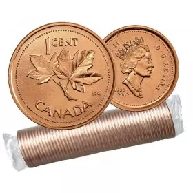 2002 (1952-) Canadian 1-Cent Maple Leaf Twig/Queen's Jubilee Penny Original Coin Roll