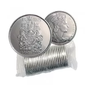 2002-P (1952-) Canadian 50-Cent Coat of Arms/Queen's Golden Jubilee Half Dollar Original Coin Roll