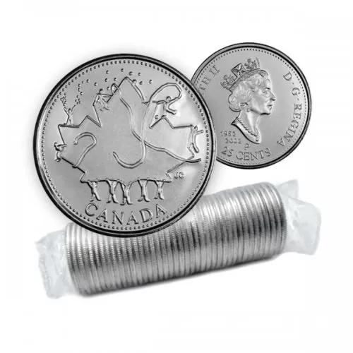2002-P (1952-) Canadian 25-Cent Canada Day 135th Anniv/Queen's Jubilee Quarter Original Coin Roll 
