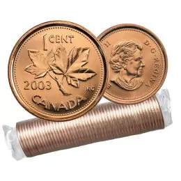 2003 Canadian 1-Cent Maple Leaf Twig/New Effigy Penny Original Coin Roll