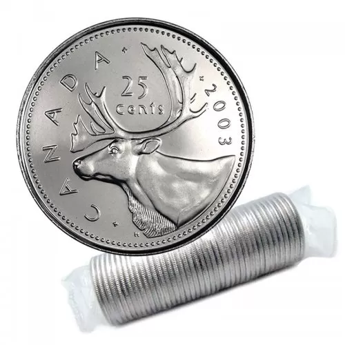 2003-P Canadian 25-Cent Caribou/Old Effigy Queen Quarter Original Coin Roll