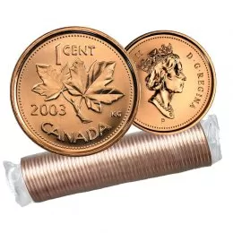 2003-P Canadian 1-Cent Maple Leaf Twig/Old Effigy Penny Original Coin Roll