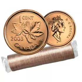 2003-P Canadian 1-Cent Maple Leaf Twig/Old Effigy Penny Original Coin Roll