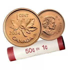2004 Canadian 1-Cent Maple Leaf Twig Penny Original Coin Roll