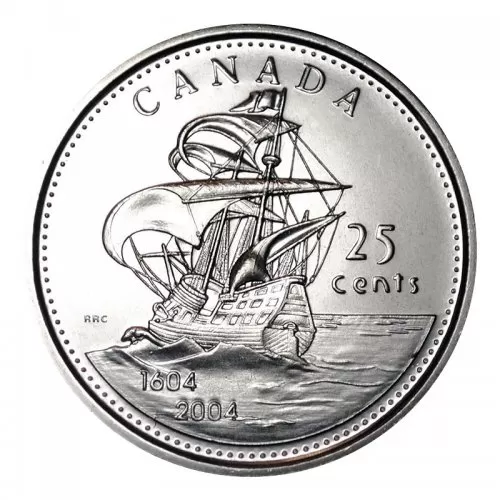 2004-P (1604-) Canadian 25-Cent Ile St Croix/First French Settlement 400th Anniv Quarter Coin (Brilliant Uncirculated)