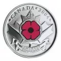 2004-P Canada 25-Cent Official First Day Remembrance Poppy Coloured Quarter Coin