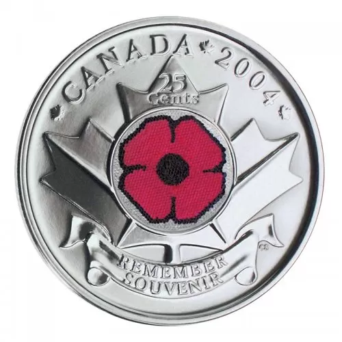 2004-P Canadian 25-Cent Remembrance Poppy Coloured Quarter Coin (Brilliant Uncirculated)
