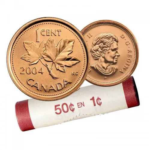 2004-P Canadian 1-Cent Maple Leaf Twig Penny Original Coin Roll