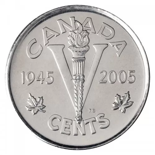 2005-P (1945-) Canadian 5-Cent Victory VE-Day 60th Anniv Nickel Coin (Brilliant Uncirculated)