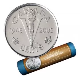 2005-P (1945-) Canadian 5-Cent Victory VE-Day 60th Anniv Nickel Special Wrap Coin Roll