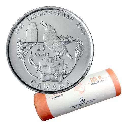 2005-P (1905-) Canadian 25-Cent Saskatchewan Centennial Quarter Original Coin Roll