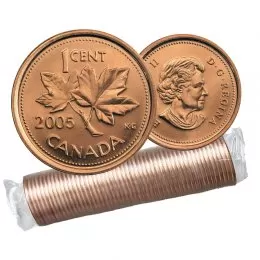 2005 Canadian 1-Cent Maple Leaf Twig Penny Original Coin Roll