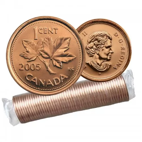 2005-P Canadian 1-Cent Maple Leaf Twig Penny Original Coin Roll