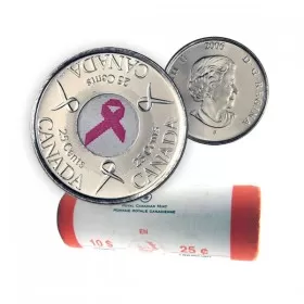 2006-P Canadian 25-Cent Pink Ribbon, Breast Cancer Awareness Coloured Quarter Original Wrap Coin Roll