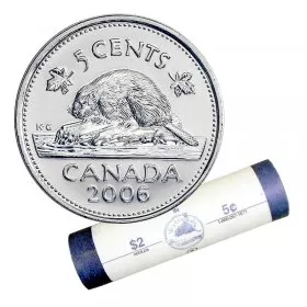 2006 Canadian 5-Cent Beaver Nickel Special Wrap Coin Roll-heads at both ends