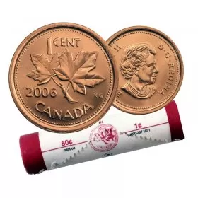 2006 NON-MAGNETIC Canadian 1-Cent Maple Leaf Twig Penny Mint Wrap Coin Roll