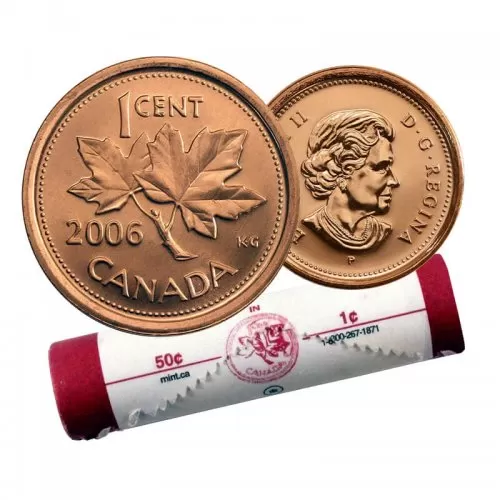 2006-P MAGNETIC Canadian 1-Cent Maple Leaf Twig Penny Mint Wrap Coin Roll